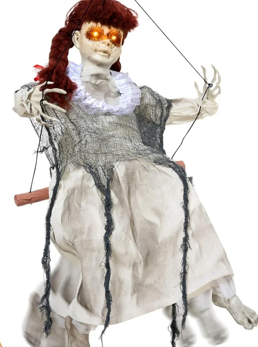 EUC LED Animated Halloween Red Haired Scary Swinging Haunted Zombie Girl!